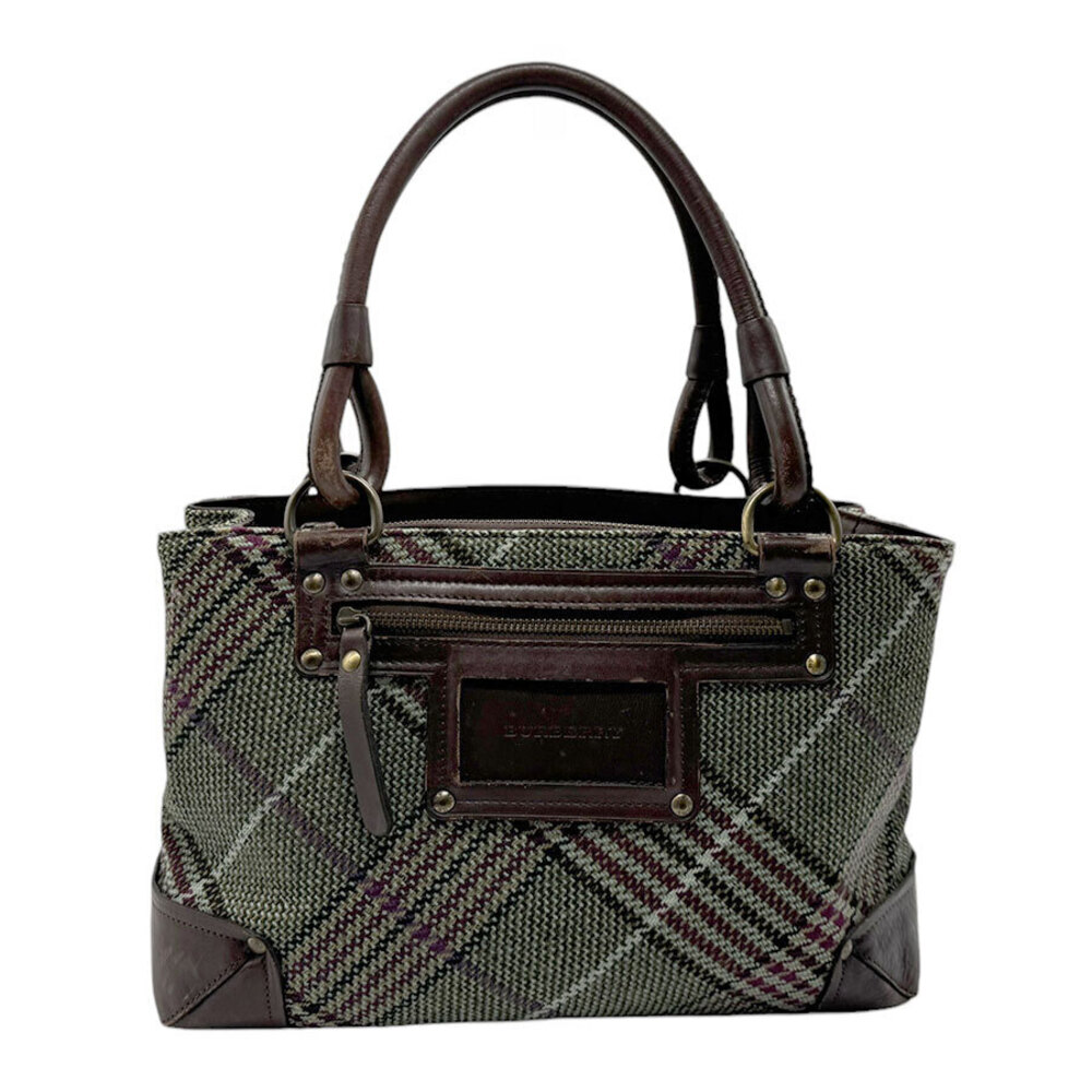 Burberry handbag green wool leather brown - Picture 2 of 4